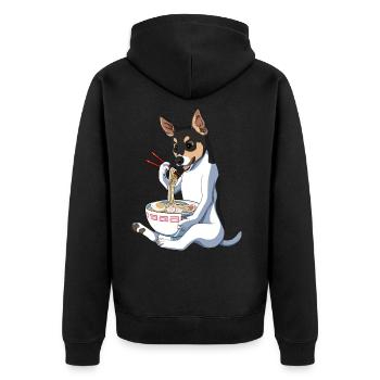Japanischer Anime Rat Terrier Hund Ramen - Unisex Premium Bio Zip Hoodie - Schwarz - Hinten - Nico (187cm)