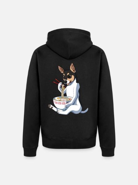 Funny Japanese Kawaii Ramen Rat Terrier Dog - Unisex Premium Organic Zip Hoodie - black