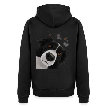 Neugieriger Border Collie Hund - Unisex Premium Bio Zip Hoodie - Schwarz - Hinten - Nico (187cm)