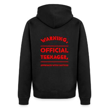 Warning, Official Teenager, Approach With Caution3 - Unisex Premium Organic Zip Hoodie - black - Back - Nico (187cm)
