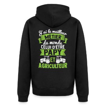 bester Beruf der Welt Papy und Landwirt - Unisex Premium Bio Zip Hoodie - Schwarz - Hinten - Nico (187cm)