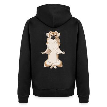 Meditierender TibetSpaniel Hund - Unisex Premium Bio Zip Hoodie - Schwarz - Hinten - Nico (187cm)