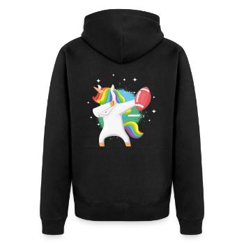 American Football Rugby Einhorn Rugby Spieler Geschenk - Unisex Premium Bio Zip Hoodie - Schwarz - Hinten - Nico (187cm)