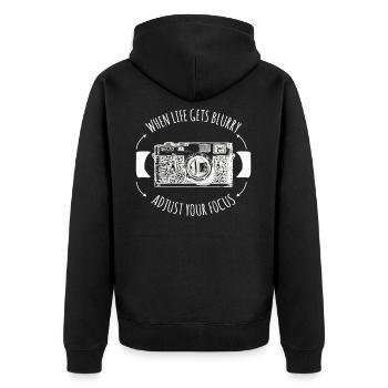 Photography Kamera - Unisex Premium Bio Zip Hoodie - Schwarz - Hinten - Nico (187cm)