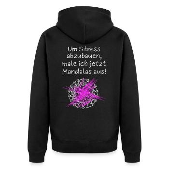 Mandala Spruch Um Stress Abzubauen Male Ich - Unisex Premium Bio Zip Hoodie - Schwarz - Hinten - Nico (187cm)