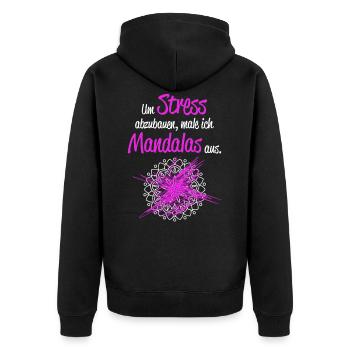 Mandala Spruch Um Stress Abzubauen Male Ich - Unisex Premium Bio Zip Hoodie - Schwarz - Hinten - Nico (187cm)