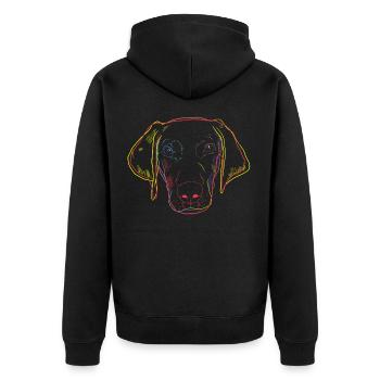 Bunter Weimaraner Hund - Unisex Premium Bio Zip Hoodie - Schwarz - Hinten - Nico (187cm)