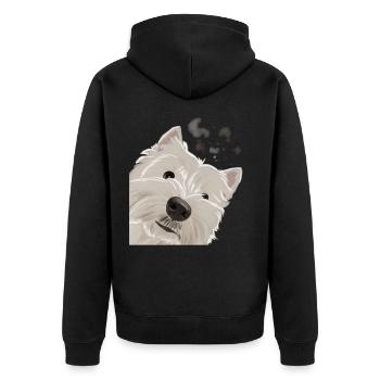 Neugieriger West Highland White Terrier Hund - Unisex Premium Bio Zip Hoodie - Schwarz - Hinten - Nico (187cm)