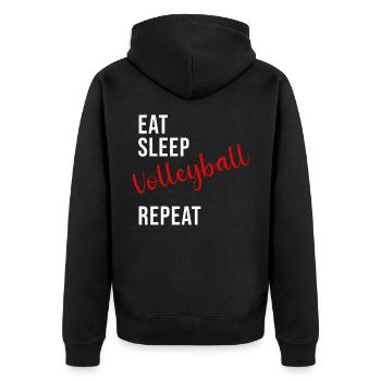 Eat Sleep Volleyball Repeat - Beachvolleyball - Unisex Premium Bio Zip Hoodie - Schwarz - Hinten - Nico (187cm)