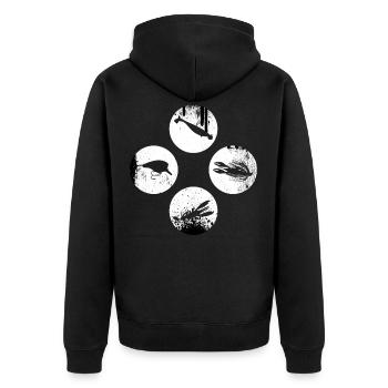 Raubfische Köder Geschenk Spinnangler - Unisex Premium Bio Zip Hoodie - Schwarz - Hinten - Nico (187cm)