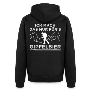 ich tu das nur für s Gipfelbier Bier trinken - Unisex Premium Bio Zip Hoodie - Schwarz - Hinten - Nico (187cm)
