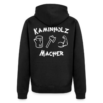 Kaminholz Kamin Holz Holzfäller Baum Säge Axt Ofen - Unisex Premium Bio Zip Hoodie - Schwarz - Hinten - Nico (187cm)