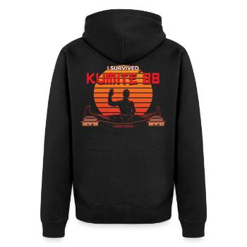 Ich überlebte Kumite 88 | Hong Kong Kampfsport - Unisex Premium Bio Zip Hoodie - Schwarz - Hinten - Nico (187cm)