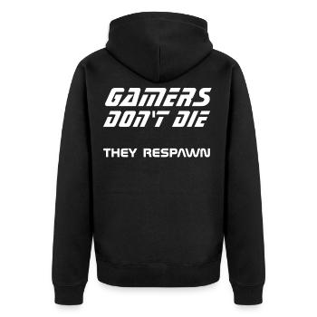Gamers respawn - Unisex Premium Bio Zip Hoodie - Schwarz - Hinten - Nico (187cm)