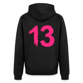 Zahl 13 Lieblingszahl Bürste Rosa - Unisex Premium Bio Zip Hoodie - Schwarz - Hinten - Nico (187cm)
