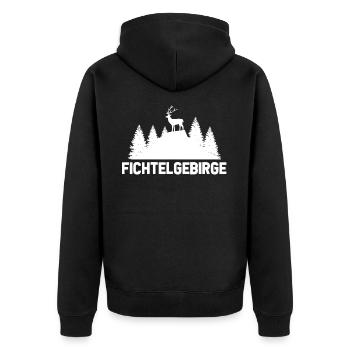 Fichtelgebirge - Unisex Premium Bio Zip Hoodie - Schwarz - Hinten - Nico (187cm)
