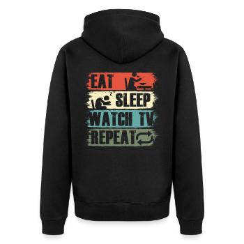 Essen Schlaf Uhr Fernsehen TV Film Show Geschenk - Unisex Premium Bio Zip Hoodie - Schwarz - Hinten - Nico (187cm)