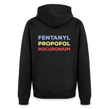 Fentanyl Propofol Rocuronium Anästhesie Narkose - Unisex Premium Bio Zip Hoodie - Schwarz - Hinten - Nico (187cm)