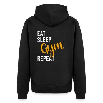 Eat Sleep Gym Repeat Fitnessstudio Spruch - Unisex Premium Bio Zip Hoodie - Schwarz - Hinten - Nico (187cm)