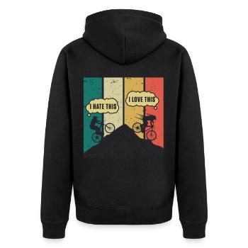 Retro MTB Mountainbike EBike Fahrrad Biker Geschenk - Unisex Premium Bio Zip Hoodie - Schwarz - Hinten - Nico (187cm)
