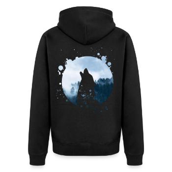 Wolf Herren Silhouette Tiermotiv Owo Germanen - Unisex Premium Bio Zip Hoodie - Schwarz - Hinten - Nico (187cm)
