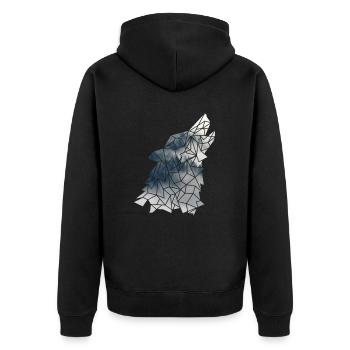 Wolf Herren Silhouette Tiermotiv Owo Germanen - Unisex Premium Bio Zip Hoodie - Schwarz - Hinten - Nico (187cm)