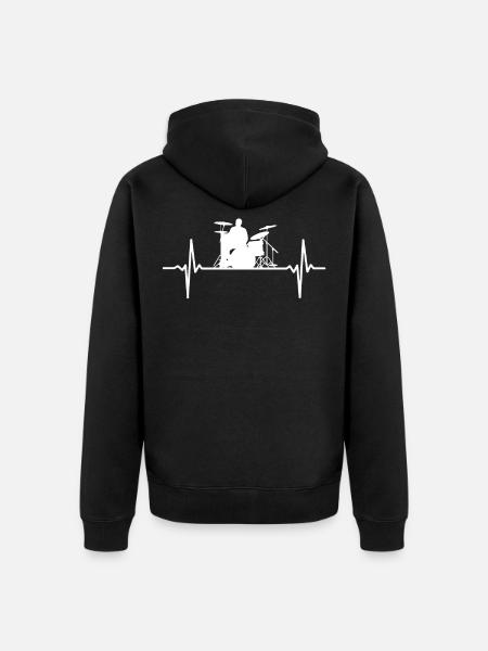 Heartbeat Drums Pulse Drummer Gift - Unisex Premium Organic Zip Hoodie - black