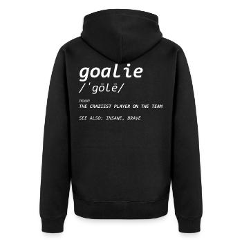 Goalie Gear Goalkeeper Definition - Unisex Premium Bio Zip Hoodie - Schwarz - Hinten - Nico (187cm)