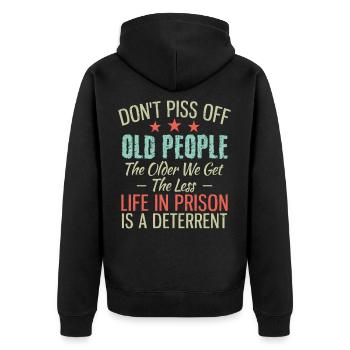 old people, menschen, opa, witz, coole sprüche - Unisex Premium Bio Zip Hoodie - Schwarz - Hinten - Nico (187cm)