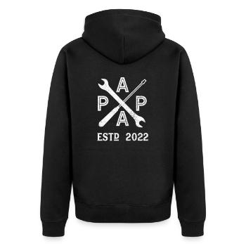Vintage Papa Handwerker Baby Est 2022 Geschenk - Unisex Premium Bio Zip Hoodie - Schwarz - Hinten - Nico (187cm)