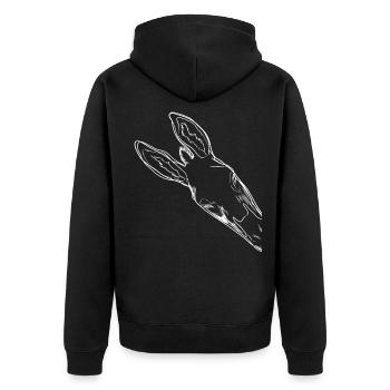 Neugieriger Esel - Unisex Premium Bio Zip Hoodie - Schwarz - Hinten - Nico (187cm)