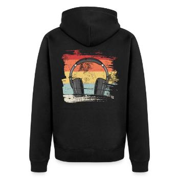 Retro 80er 90er Kopfhörer - Unisex Premium Bio Zip Hoodie - Schwarz - Hinten - Nico (187cm)