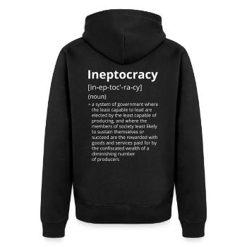 Ineptocracy Definition Description - Unisex Premium Organic Zip Hoodie - black - Back - Nico (187cm)