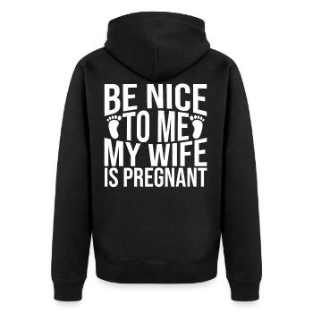 Sei nett zu mir meine Frau ist schwanger - Unisex Premium Bio Zip Hoodie - Schwarz - Hinten - Nico (187cm)