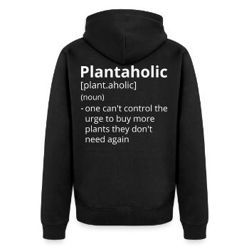 Plantaholic Definition Description - Unisex Premium Organic Zip Hoodie - black - Back - Nico (187cm)
