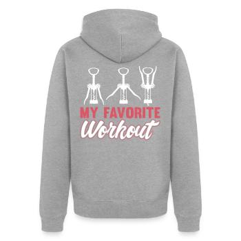 Wein Workout Korkenzieher Rotwein Weißwein Lustig - Unisex Premium Bio Zip Hoodie - Grau meliert - Hinten - Nico (187cm)