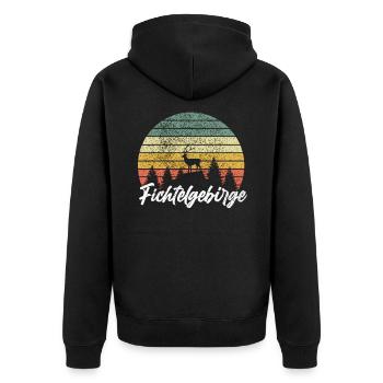 Fichtelgebirge Retro Hirsch Wald - Unisex Premium Bio Zip Hoodie - Schwarz - Hinten - Nico (187cm)