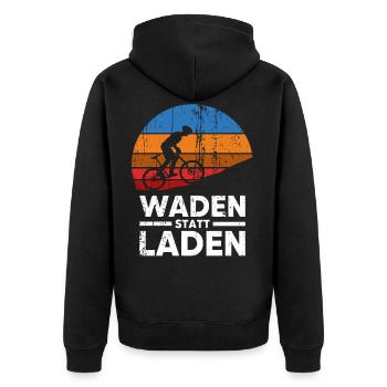 Waden statt Laden Radfahrer Mountainbiker Fahrrad - Unisex Premium Bio Zip Hoodie - Schwarz - Hinten - Nico (187cm)