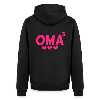 Oma hoch Drei - Dreifache Oma - Unisex Premium Bio Zip Hoodie - Schwarz - Hinten - Nico (187cm)