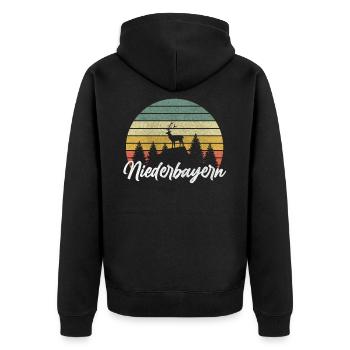 Niederbayern dahoam Bayern heimat Berge Wander - Unisex Premium Bio Zip Hoodie - Schwarz - Hinten - Nico (187cm)