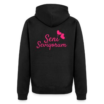 Seni Seviyorum Türkisch - Unisex Premium Bio Zip Hoodie - Schwarz - Hinten - Nico (187cm)
