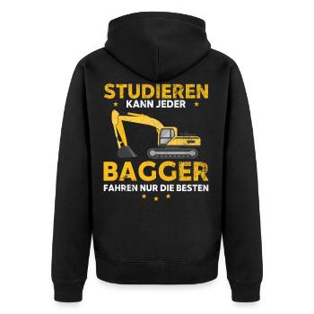 Studieren kann jeder Bagger fahren nur die Besten - Unisex Premium Bio Zip Hoodie - Schwarz - Hinten - Nico (187cm)