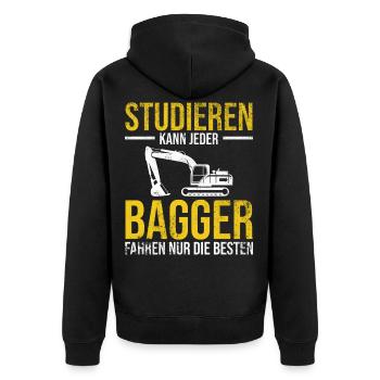 Studieren kann jeder Bagger fahren nur die Besten - Unisex Premium Bio Zip Hoodie - Schwarz - Hinten - Nico (187cm)