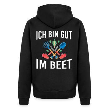 Ich bin gut im Beet lustige Gärtner Gartenarbeit - Unisex Premium Bio Zip Hoodie - Schwarz - Hinten - Nico (187cm)