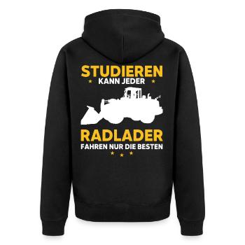 Studieren kann jeder Radlader fahren nur Besten - Unisex Premium Bio Zip Hoodie - Schwarz - Hinten - Nico (187cm)