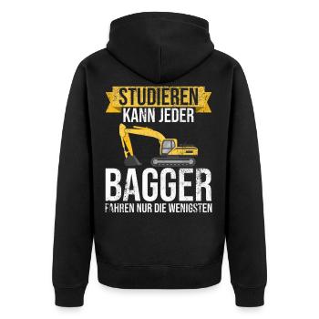 Studieren kann jeder Bagger fahren nur die Besten - Unisex Premium Bio Zip Hoodie - Schwarz - Hinten - Nico (187cm)