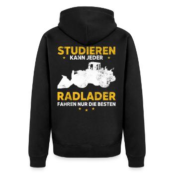 Studieren kann jeder Radlader fahren nur Besten - Unisex Premium Bio Zip Hoodie - Schwarz - Hinten - Nico (187cm)