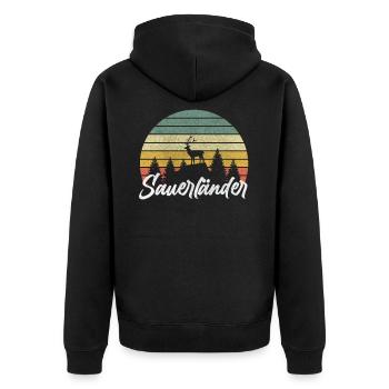 Sauerland Sauerländer Schützenfest Wandern Hirsch - Unisex Premium Bio Zip Hoodie - Schwarz - Hinten - Nico (187cm)