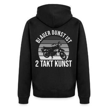 Blauer Dunst ist 2 Takt Kunst Mofa Moped S51 S50 - Unisex Premium Bio Zip Hoodie - Schwarz - Hinten - Nico (187cm)