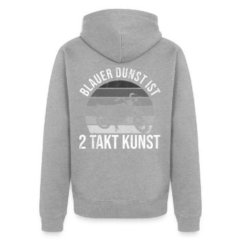 Blauer Dunst ist 2 Takt Kunst Mofa Moped S51 S50 - Unisex Premium Bio Zip Hoodie - Grau meliert - Hinten - Nico (187cm)